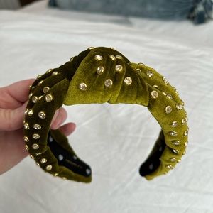 Lele sadoughi velvet headband beaded chartreuse